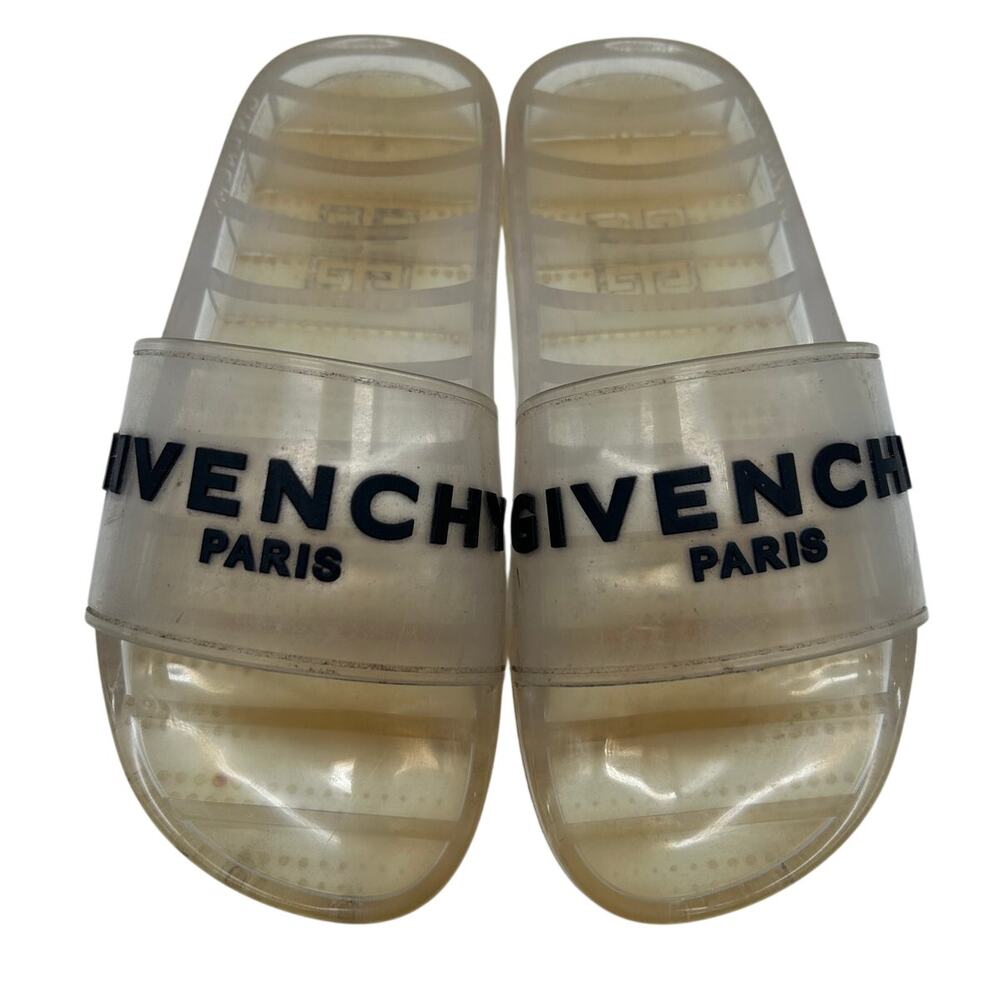 Givenchy Paris Clear Rubber Slide Sandals Logo Strap EU 38 US 7.5 Italy Y2K Luxe